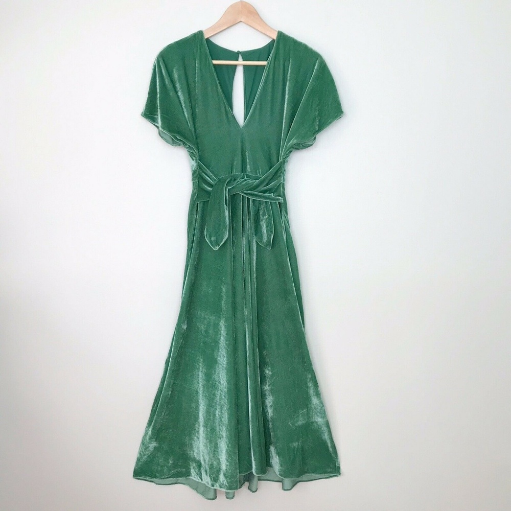 Zara Green Velvet Midi Dress Size Small NWOT
